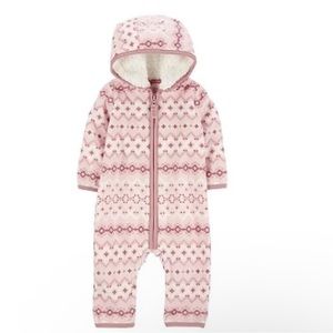 Carter’s Jumpsuit Baby Girls Size 18 Months Pink Fair Isle Hooded One-Piece NWT